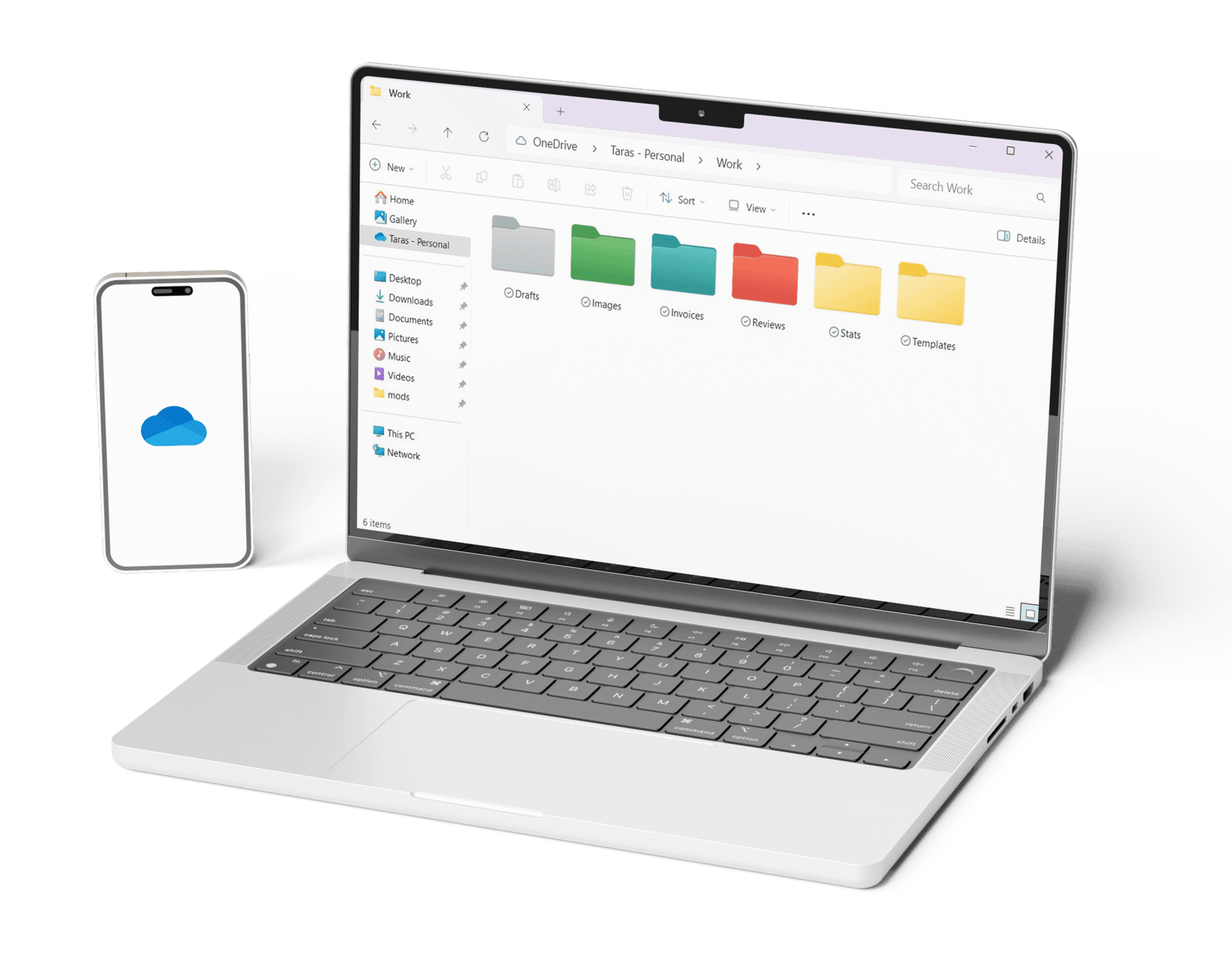 Laptop showing cloud storage folders arranged in a clear filing structure