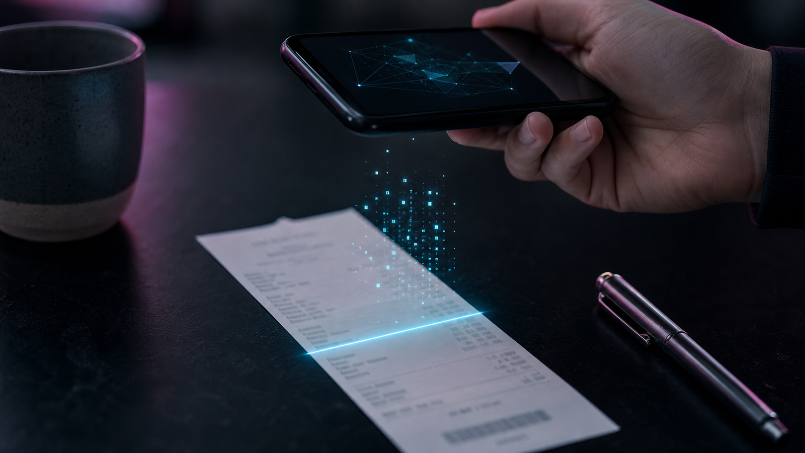 Scanning a business receipt with a smartphone app for expense tracking