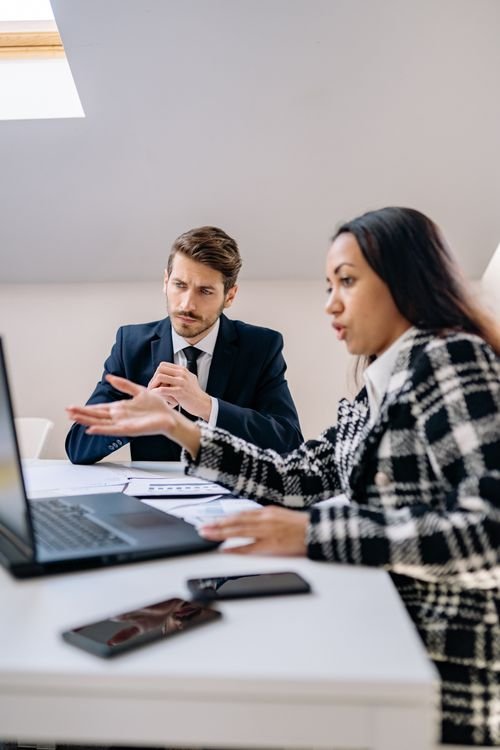 Business woman explaining project terms to a client in a meeting