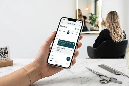 Online booking system screen used by a salon to manage client appointments