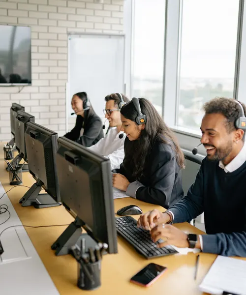 Support team with headsets ready to handle customer complaints